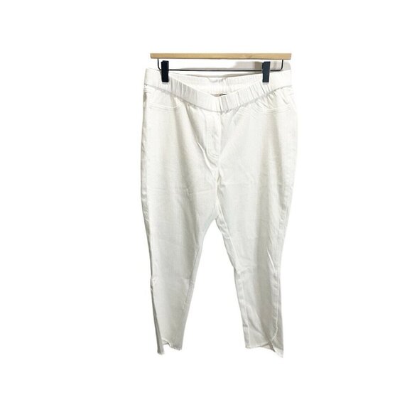 Isaac Mizrahi Live! Size 12P White Denim Stretch Jean Jeggings Raw Hem Pull On - Picture 1 of 5